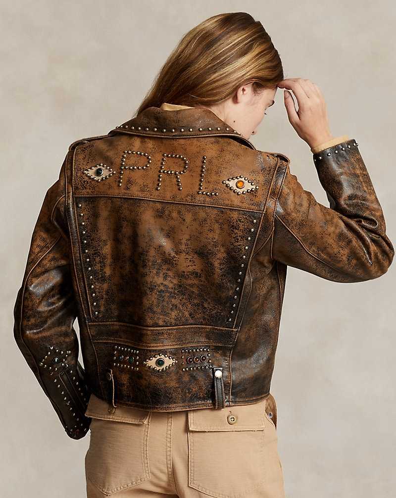Chamarras Ralph Lauren Studded Leather Moto Mujer Brown/Amber | NTERVZD-60 - vista 4