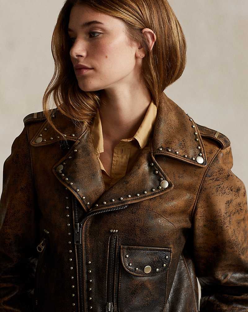 Chamarras Ralph Lauren Studded Leather Moto Mujer Brown/Amber | NTERVZD-60 - vista 5