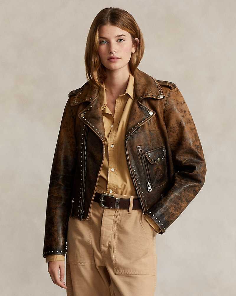 Chamarras Ralph Lauren Studded Leather Moto Mujer Brown/Amber | NTERVZD-60 - vista 1