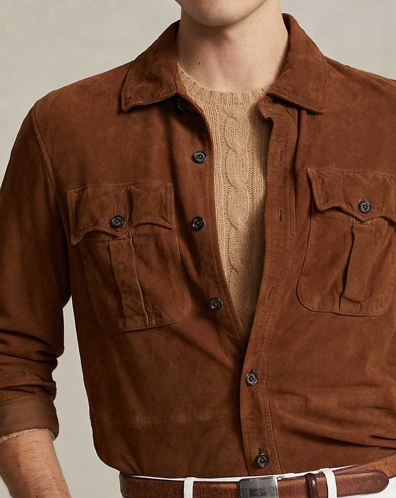 Chamarras Ralph Lauren Suede Utility Hombre Marrom | UMRQYFT-52 - vista 5