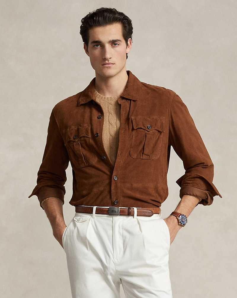 Chamarras Ralph Lauren Suede Utility Hombre Marrom | UMRQYFT-52 - vista 1