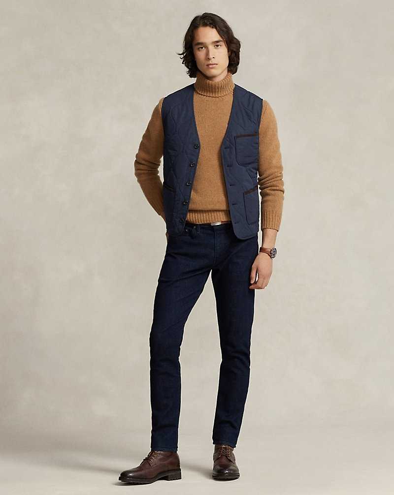 Chamarras Ralph Lauren Suede-Trim Quilted Gilet Hombre Azul Marino | ZBEWCQD-69 - vista 3