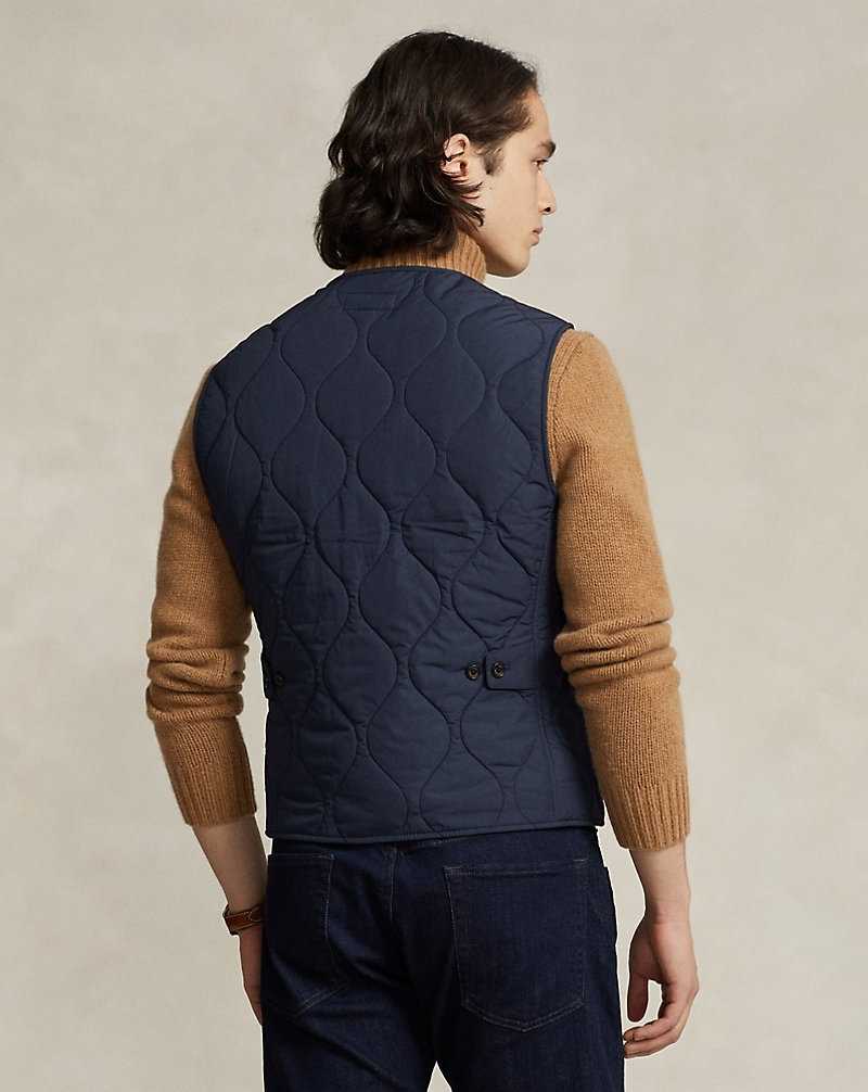 Chamarras Ralph Lauren Suede-Trim Quilted Gilet Hombre Azul Marino | ZBEWCQD-69 - vista 4