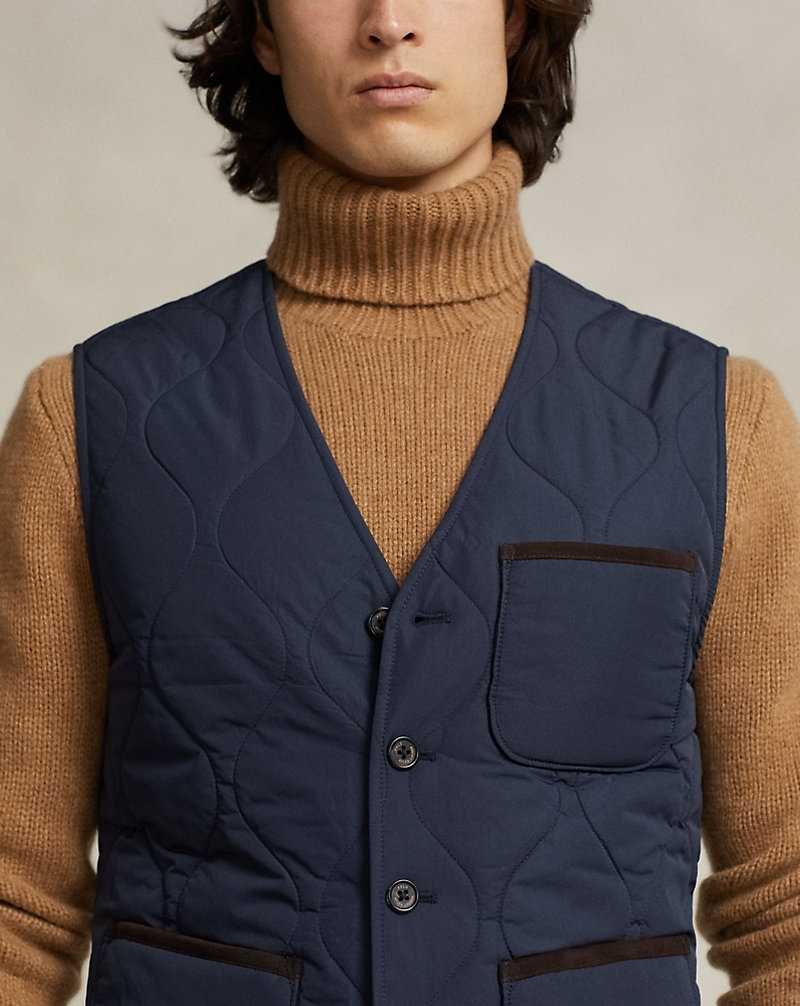 Chamarras Ralph Lauren Suede-Trim Quilted Gilet Hombre Azul Marino | ZBEWCQD-69 - vista 5