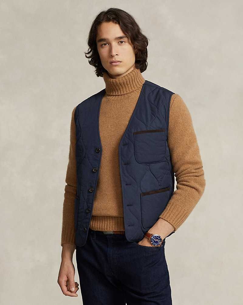 Chamarras Ralph Lauren Suede-Trim Quilted Gilet Hombre Azul Marino | ZBEWCQD-69 - vista 1