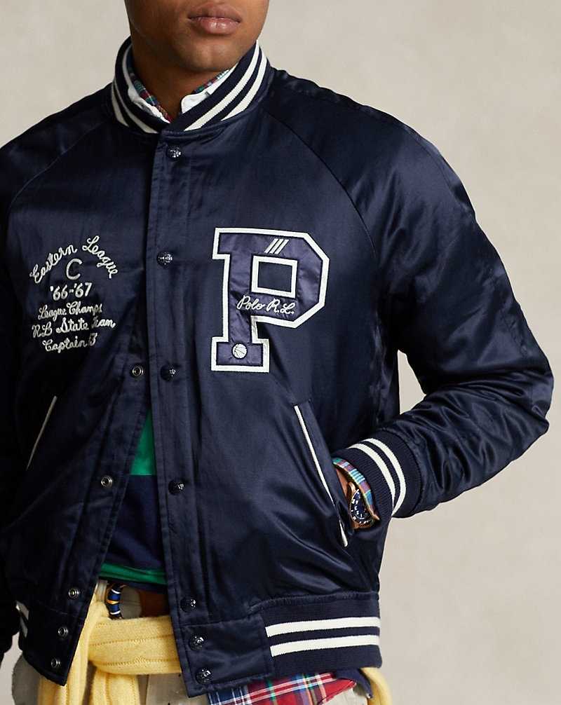 Chamarras Ralph Lauren Varsity-Inspired Satin Hombre Azul Marino | TPCYWZD-56 - vista 5