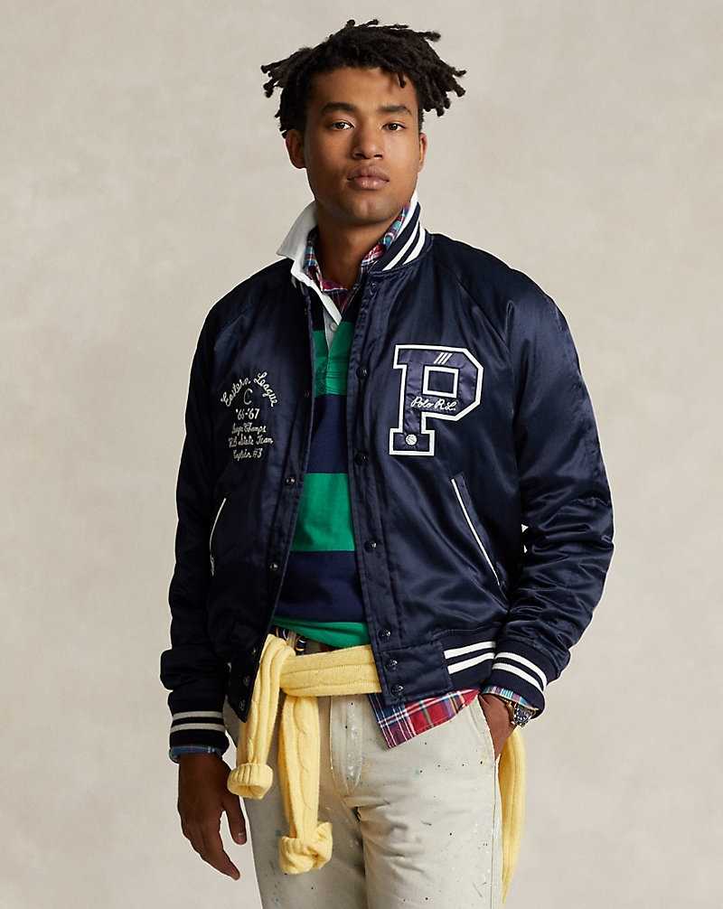 Chamarras Ralph Lauren Varsity-Inspired Satin Hombre Azul Marino | TPCYWZD-56 - vista 1