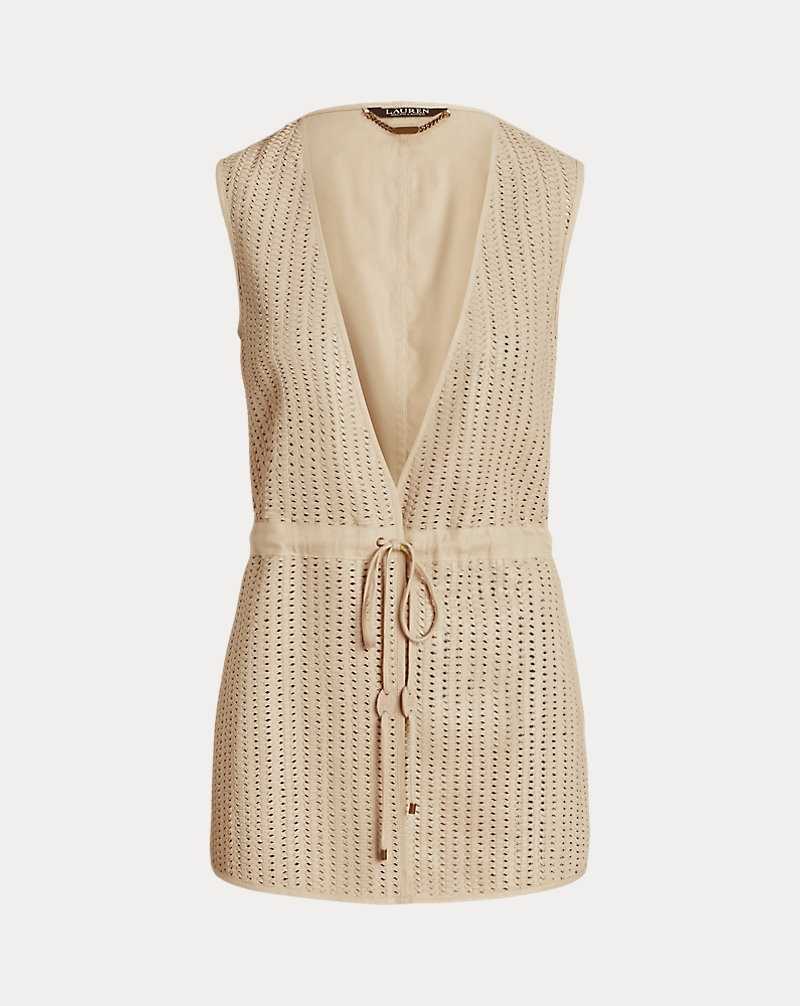 Chamarras Ralph Lauren Woven Leather Cotton-Blend Twill Gilet Mujer Explorer Sand | FKRCUMN-06 - vista 2