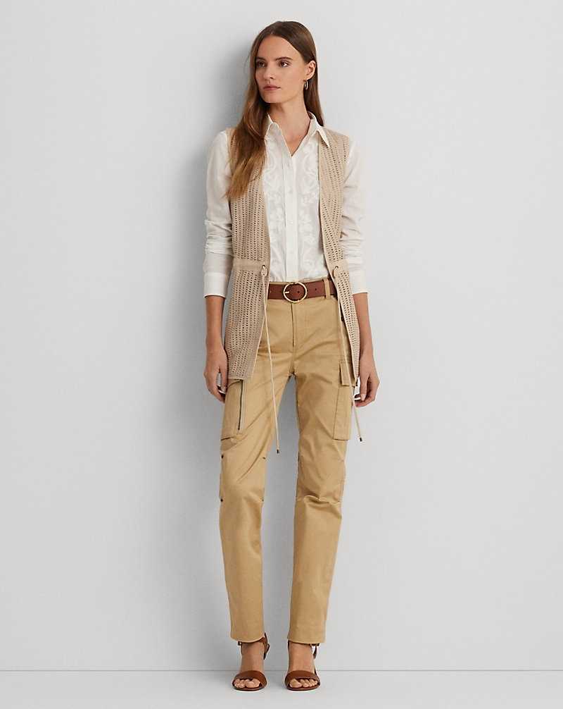 Chamarras Ralph Lauren Woven Leather Cotton-Blend Twill Gilet Mujer Explorer Sand | FKRCUMN-06 - vista 3