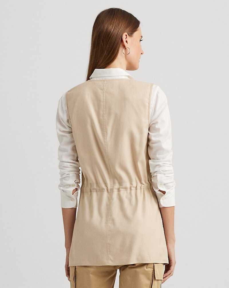 Chamarras Ralph Lauren Woven Leather Cotton-Blend Twill Gilet Mujer Explorer Sand | FKRCUMN-06 - vista 4