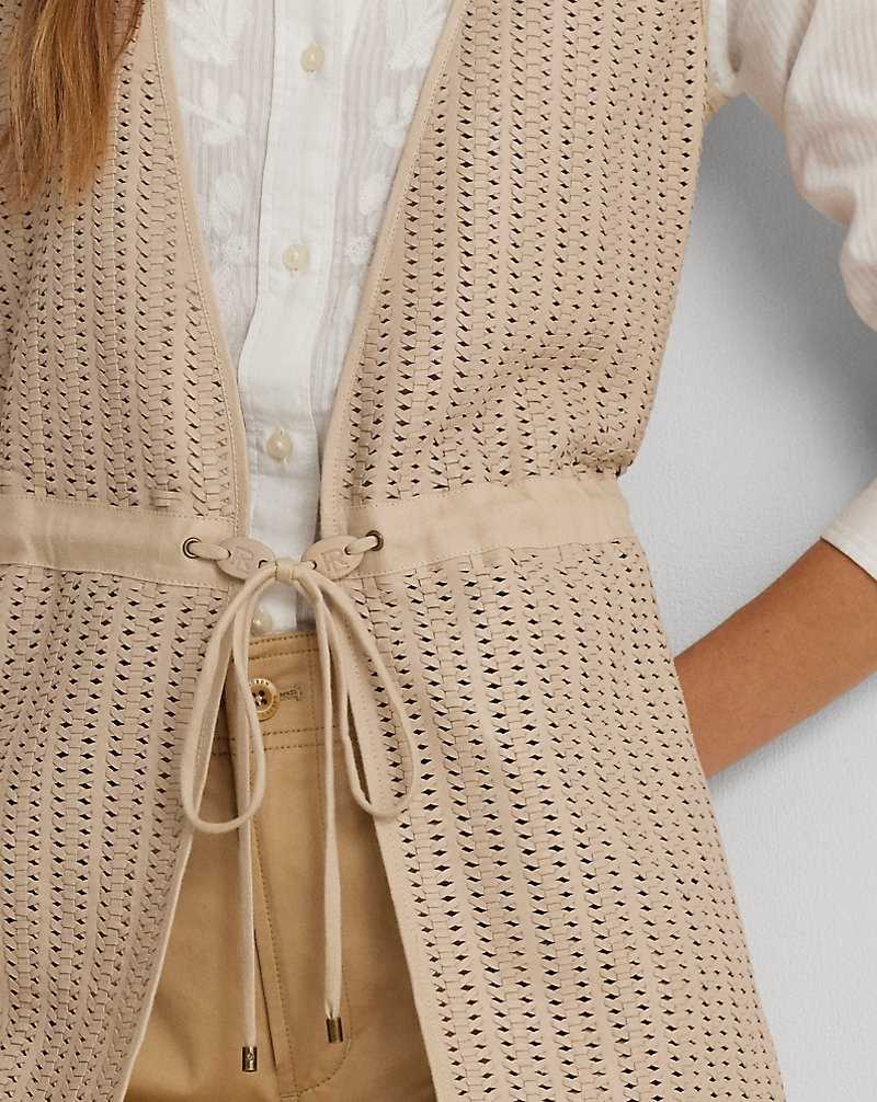 Chamarras Ralph Lauren Woven Leather Cotton-Blend Twill Gilet Mujer Explorer Sand | FKRCUMN-06 - vista 5