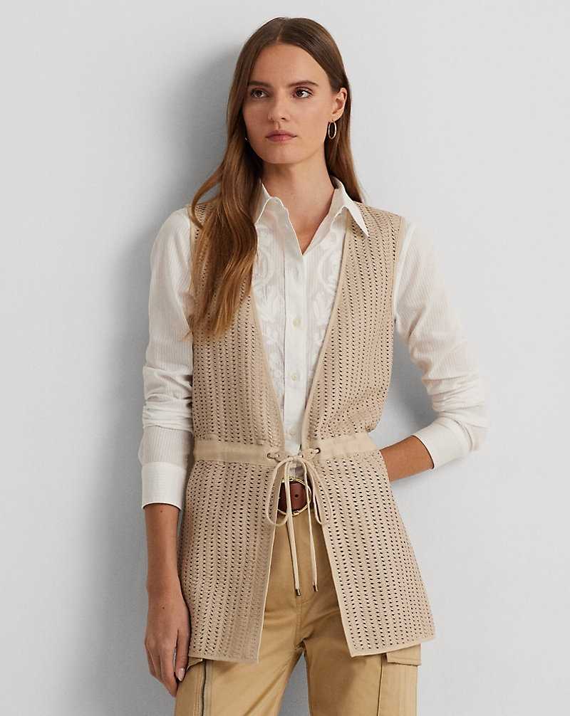 Chamarras Ralph Lauren Woven Leather Cotton-Blend Twill Gilet Mujer Explorer Sand | FKRCUMN-06 - vista 1