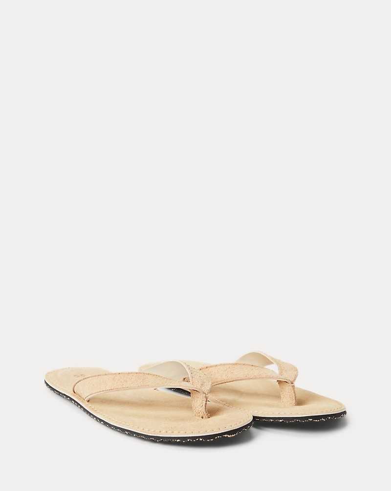 Chancletas Ralph Lauren Roughout Suede Flip-Flop Hombre Creme | GYSLVUN-41 - vista 2
