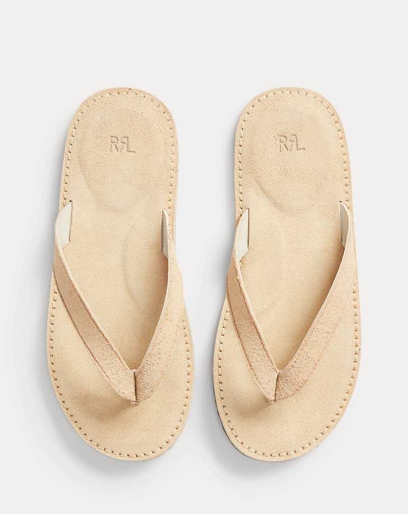 Chancletas Ralph Lauren Roughout Suede Flip-Flop Hombre Creme | GYSLVUN-41 - vista 3
