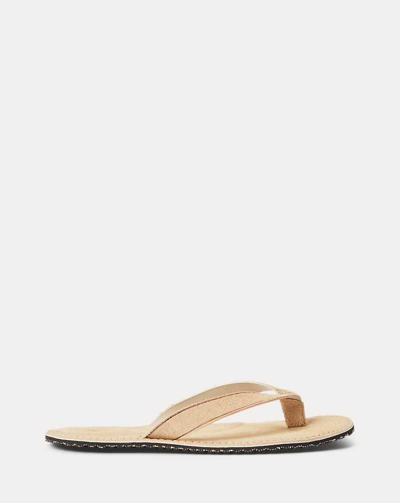 Chancletas Ralph Lauren Roughout Suede Flip-Flop Hombre Creme | GYSLVUN-41 - vista 1