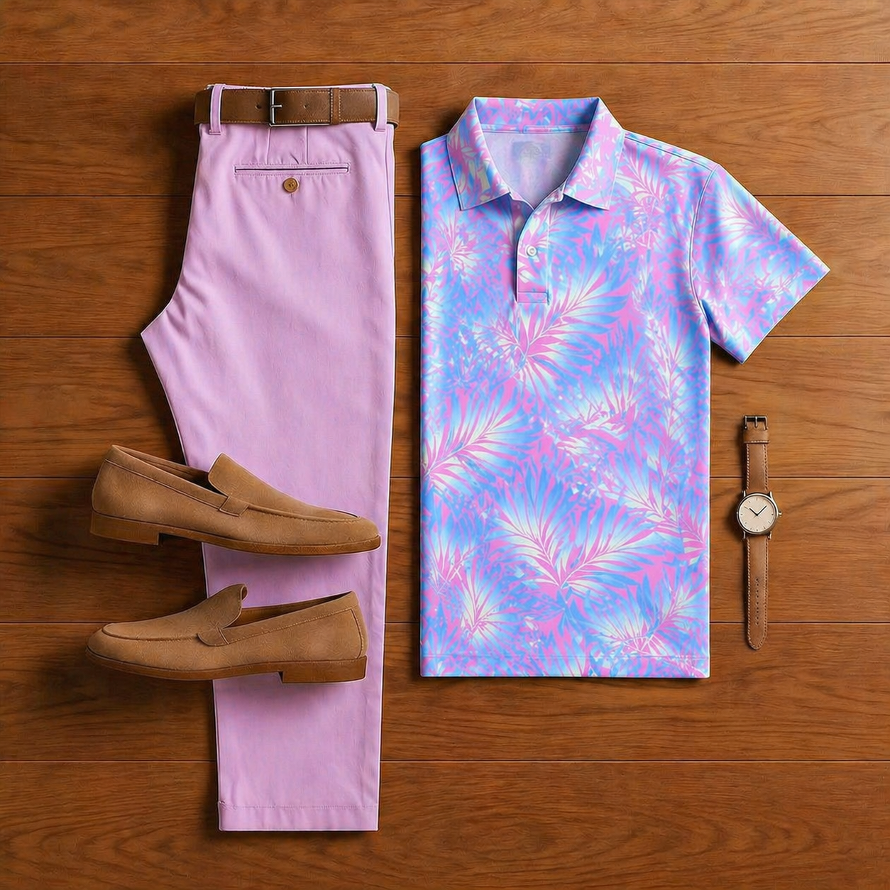 Conjunto de dos piezas casual Maldives estampado camisa polo and trousers para hombre