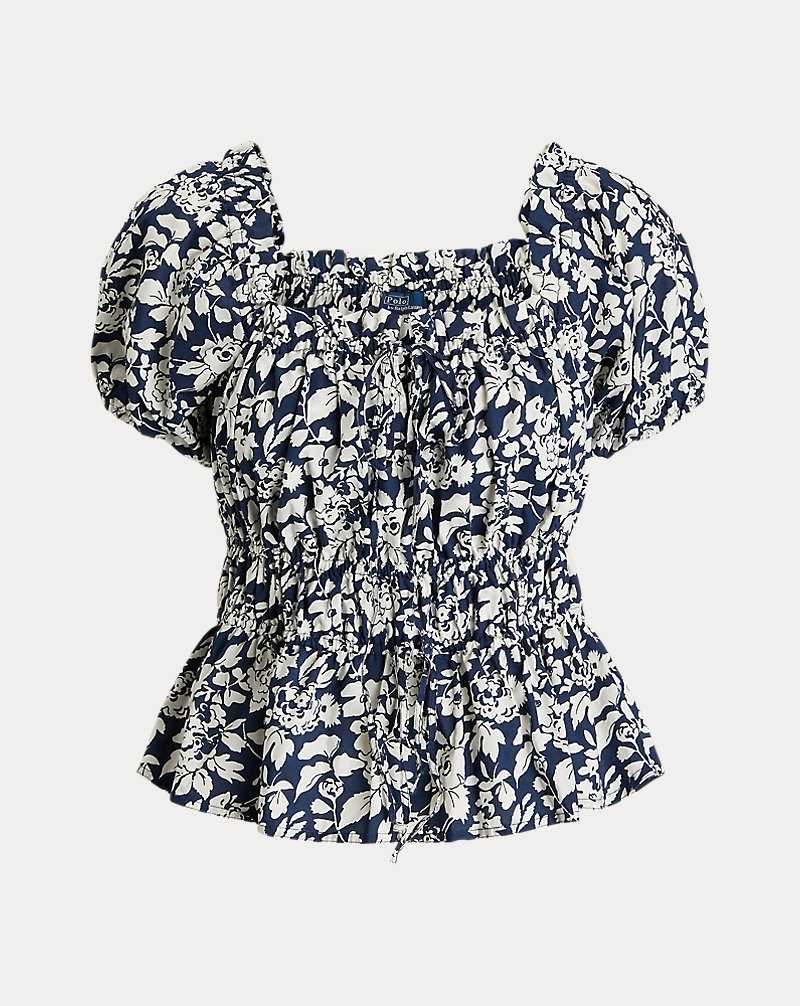 Conjuntos Ralph Lauren Floral Cotton Peplum Top Mujer Azul Marino | UYTCDXB-90 - vista 2