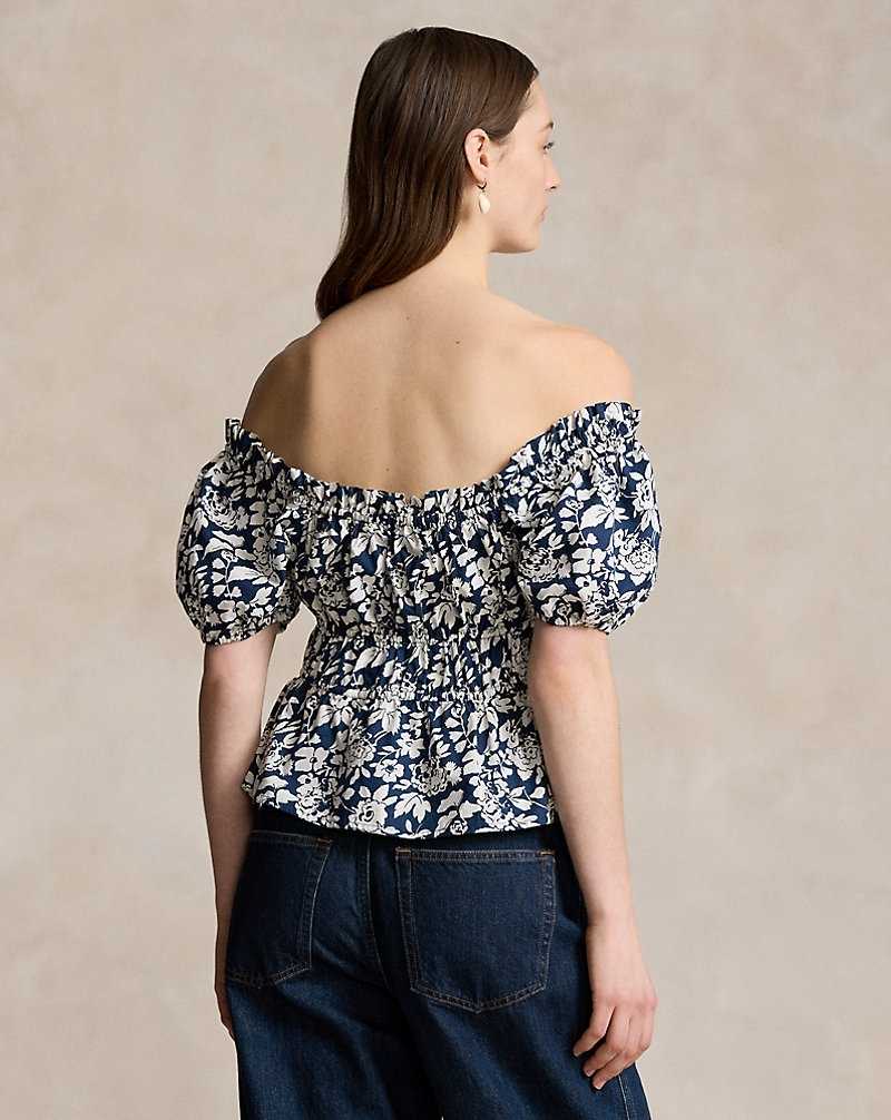 Conjuntos Ralph Lauren Floral Cotton Peplum Top Mujer Azul Marino | UYTCDXB-90 - vista 4
