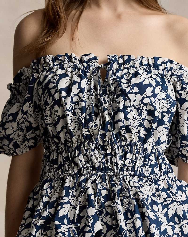Conjuntos Ralph Lauren Floral Cotton Peplum Top Mujer Azul Marino | UYTCDXB-90 - vista 5