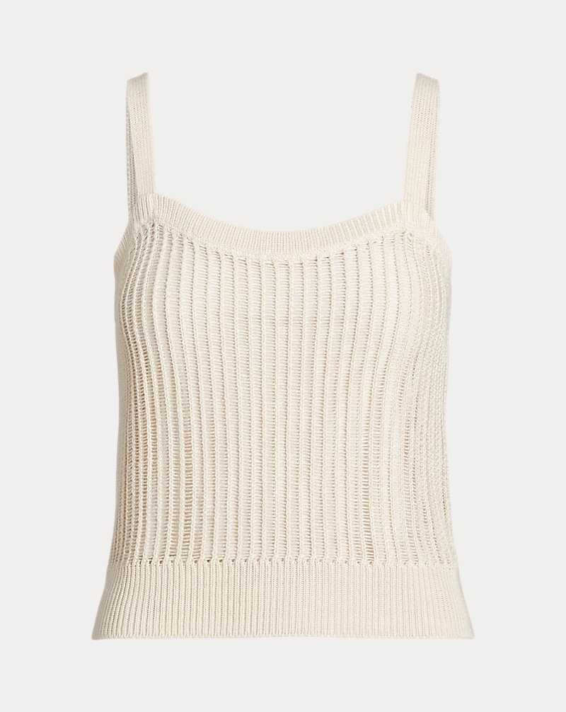 Conjuntos Ralph Lauren Linen-Blend Rib-Knit Top Mujer Creme | QZAIJMV-97 - vista 2