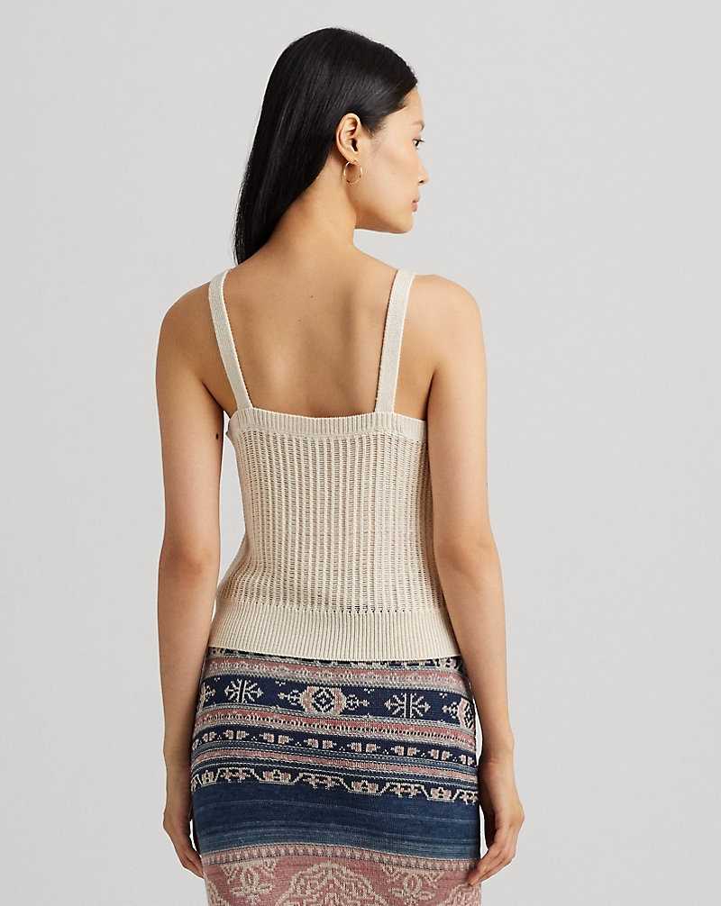 Conjuntos Ralph Lauren Linen-Blend Rib-Knit Top Mujer Creme | QZAIJMV-97 - vista 4