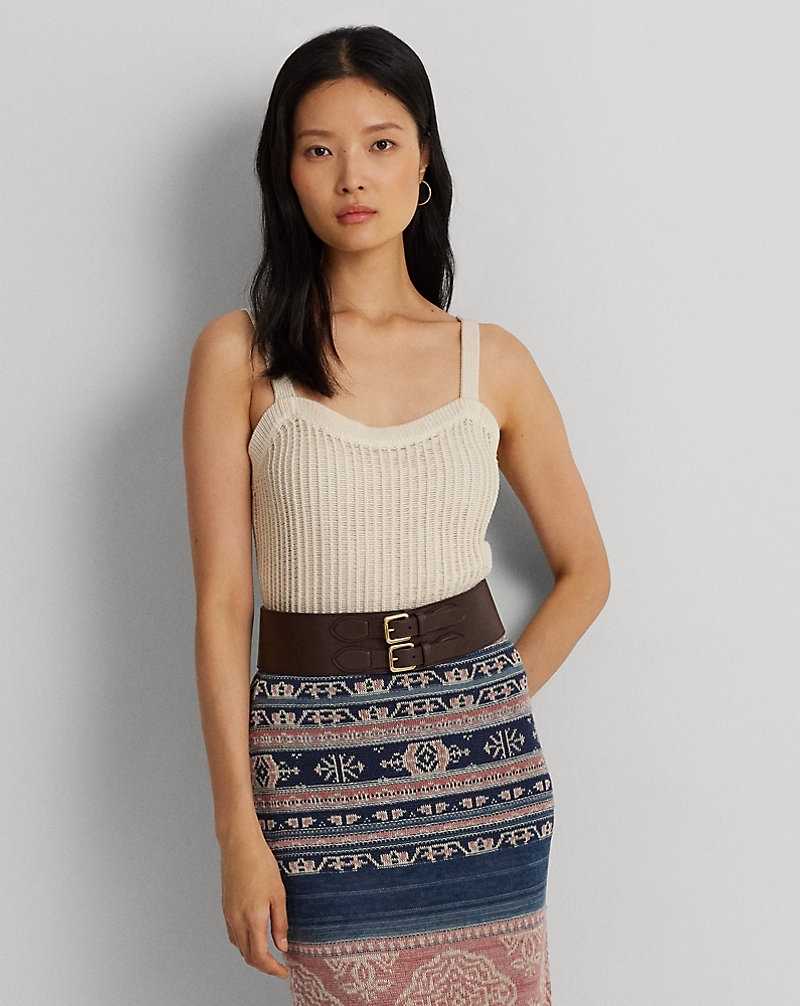 Conjuntos Ralph Lauren Linen-Blend Rib-Knit Top Mujer Creme | QZAIJMV-97 - vista 1