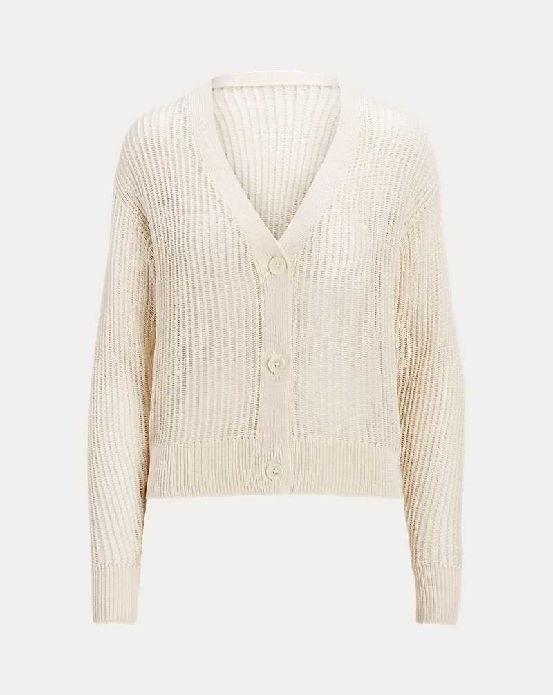Conjuntos Ralph Lauren Linen-Blend Rib-Knit Cropped Mujer Creme | OZFDHSP-40 - vista 2