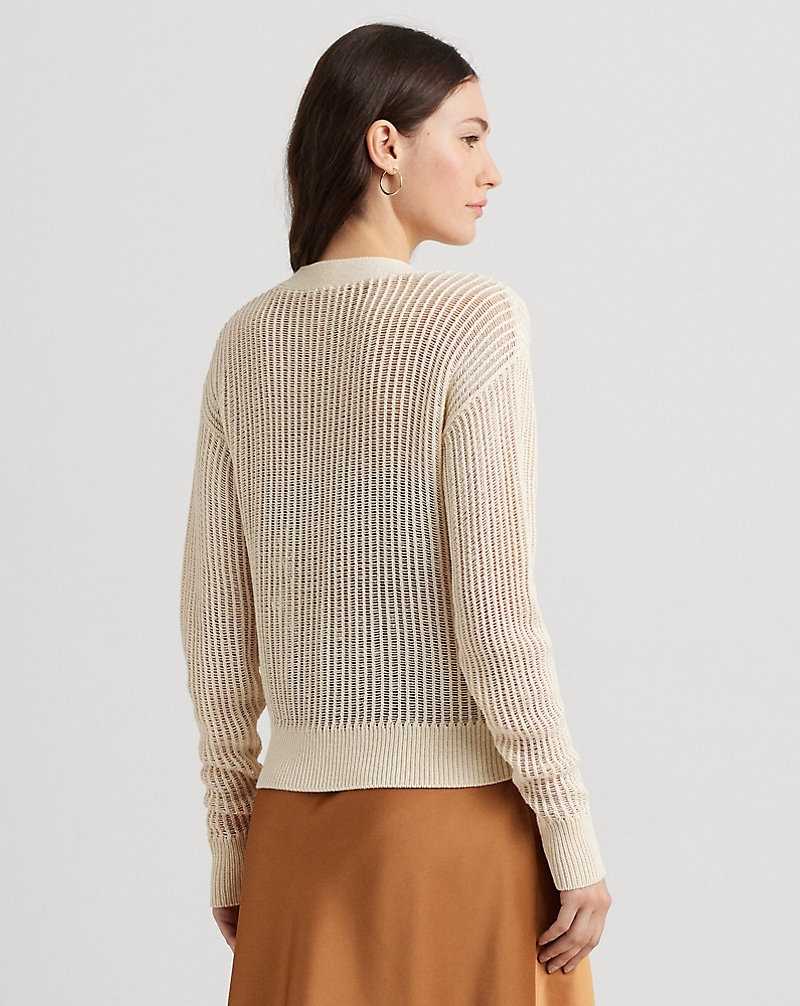 Conjuntos Ralph Lauren Linen-Blend Rib-Knit Cropped Mujer Creme | OZFDHSP-40 - vista 4