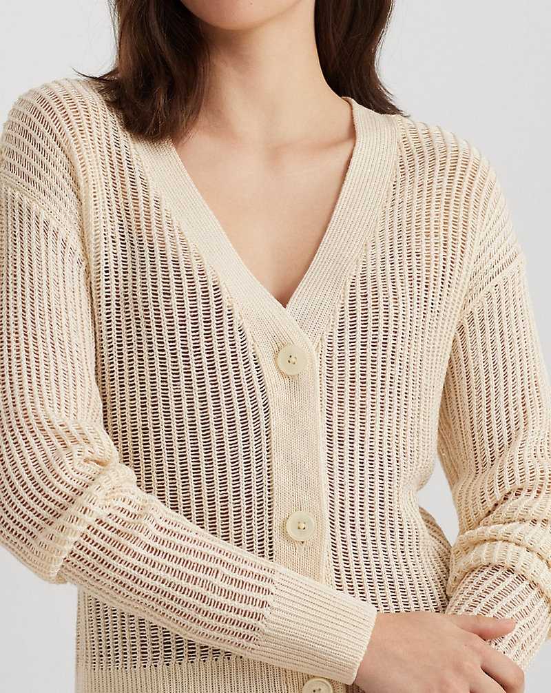 Conjuntos Ralph Lauren Linen-Blend Rib-Knit Cropped Mujer Creme | OZFDHSP-40 - vista 5