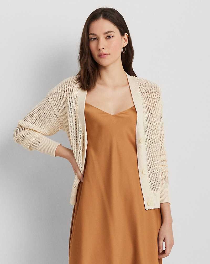 Conjuntos Ralph Lauren Linen-Blend Rib-Knit Cropped Mujer Creme | OZFDHSP-40 - vista 1