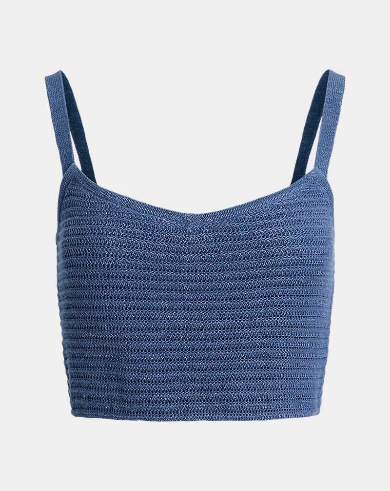 Conjuntos Ralph Lauren Linen-Cotton Cropped Top Mujer Azules | AZDJYEW-52 - vista 2