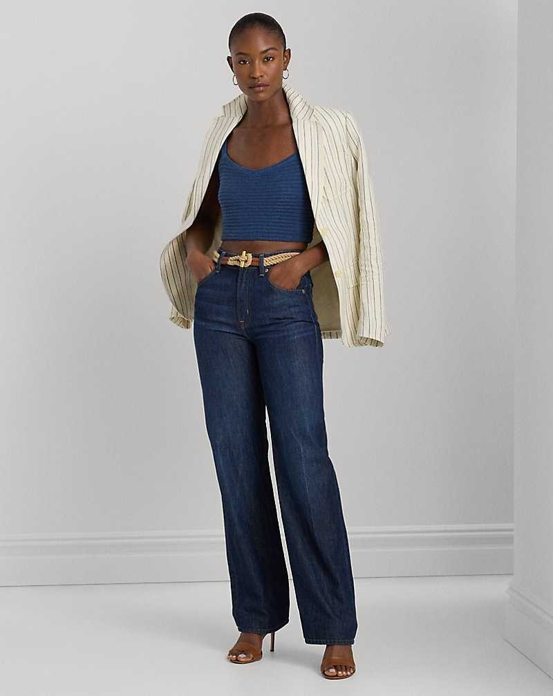 Conjuntos Ralph Lauren Linen-Cotton Cropped Top Mujer Azules | AZDJYEW-52 - vista 3