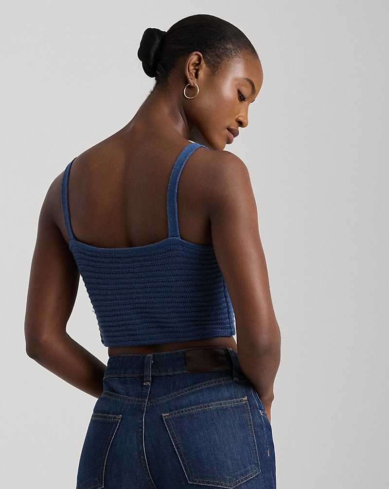 Conjuntos Ralph Lauren Linen-Cotton Cropped Top Mujer Azules | AZDJYEW-52 - vista 4