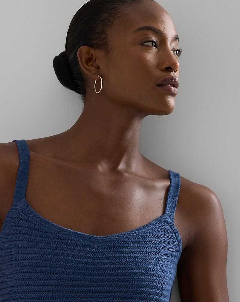 Conjuntos Ralph Lauren Linen-Cotton Cropped Top Mujer Azules | AZDJYEW-52 - vista 5