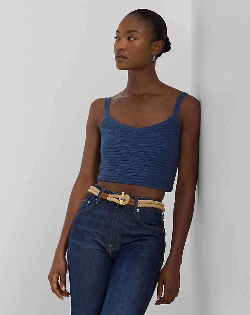 Conjuntos Ralph Lauren Linen-Cotton Cropped Top Mujer Azules | AZDJYEW-52 - vista 1