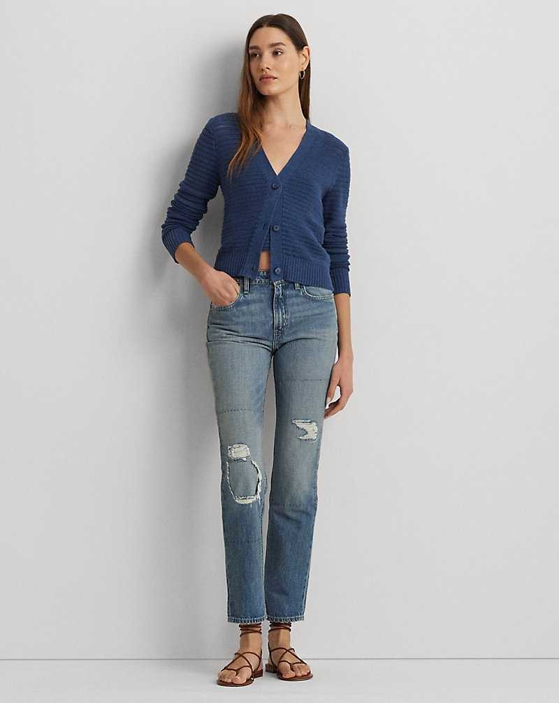 Conjuntos Ralph Lauren Linen-Cotton V-Neck Mujer Azules | YQFLGZV-26 - vista 3
