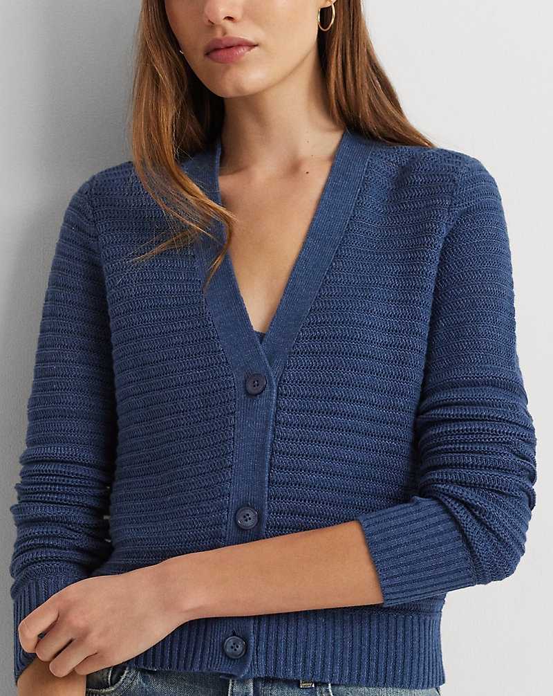 Conjuntos Ralph Lauren Linen-Cotton V-Neck Mujer Azules | YQFLGZV-26 - vista 5