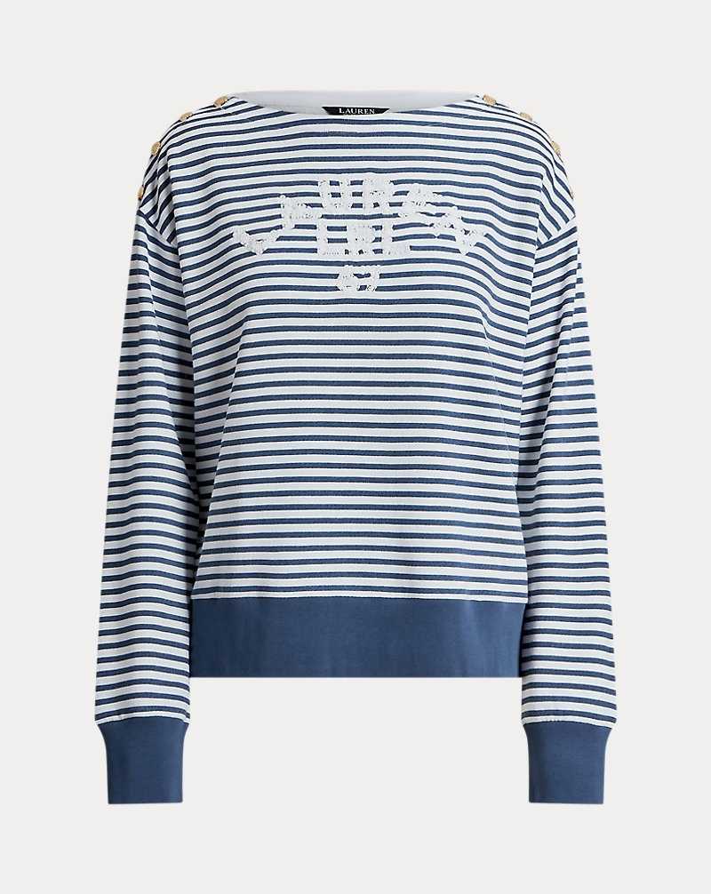 Conjuntos Ralph Lauren Logo Striped French Terry Top Mujer White/indigo Dusk | FTLSEUJ-52 - vista 2