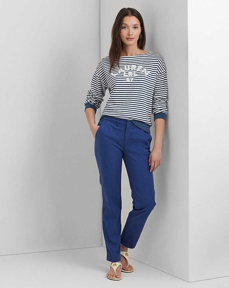 Conjuntos Ralph Lauren Logo Striped French Terry Top Mujer White/indigo Dusk | FTLSEUJ-52 - vista 3
