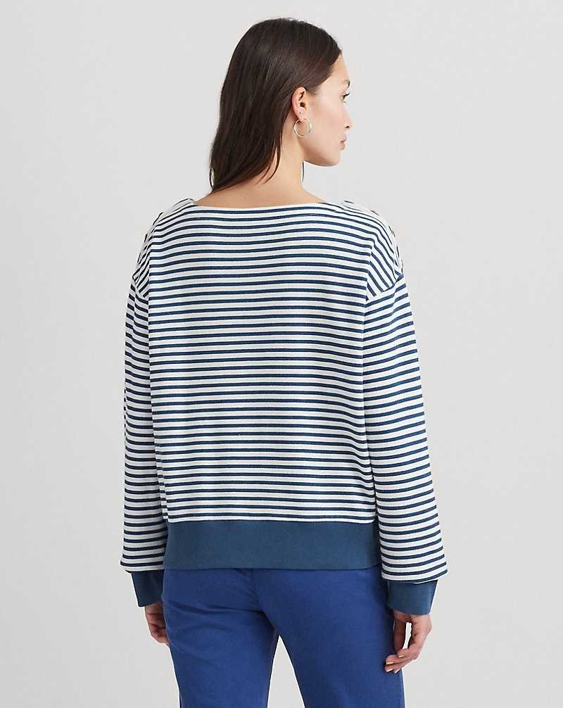 Conjuntos Ralph Lauren Logo Striped French Terry Top Mujer White/indigo Dusk | FTLSEUJ-52 - vista 4