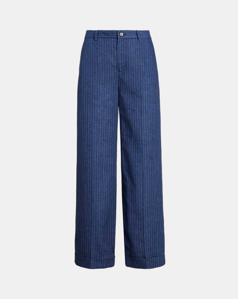 Conjuntos Ralph Lauren Pinstripe Linen Wide-Leg Cropped Mujer Blue/White | KVFWTOC-84 - vista 2
