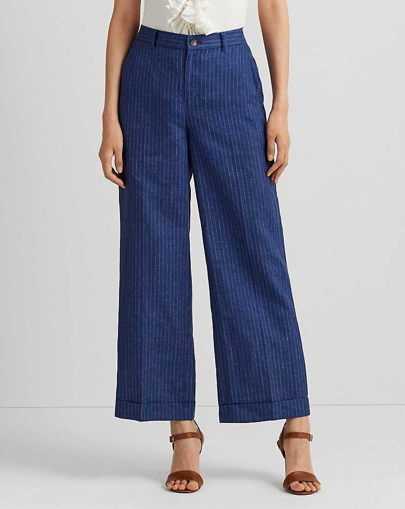 Conjuntos Ralph Lauren Pinstripe Linen Wide-Leg Cropped Mujer Blue/White | KVFWTOC-84 - vista 3