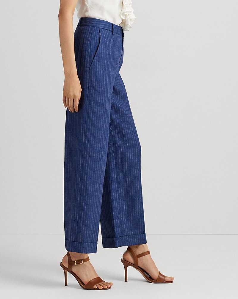 Conjuntos Ralph Lauren Pinstripe Linen Wide-Leg Cropped Mujer Blue/White | KVFWTOC-84 - vista 4