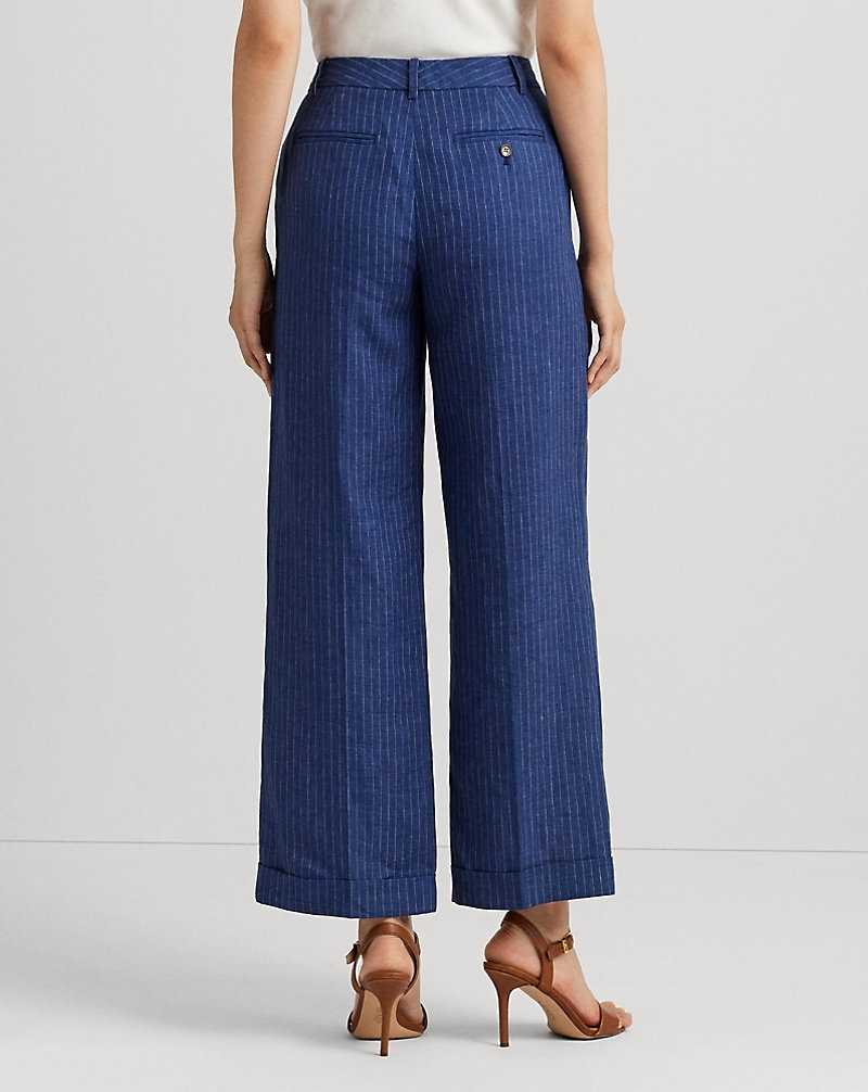 Conjuntos Ralph Lauren Pinstripe Linen Wide-Leg Cropped Mujer Blue/White | KVFWTOC-84 - vista 5