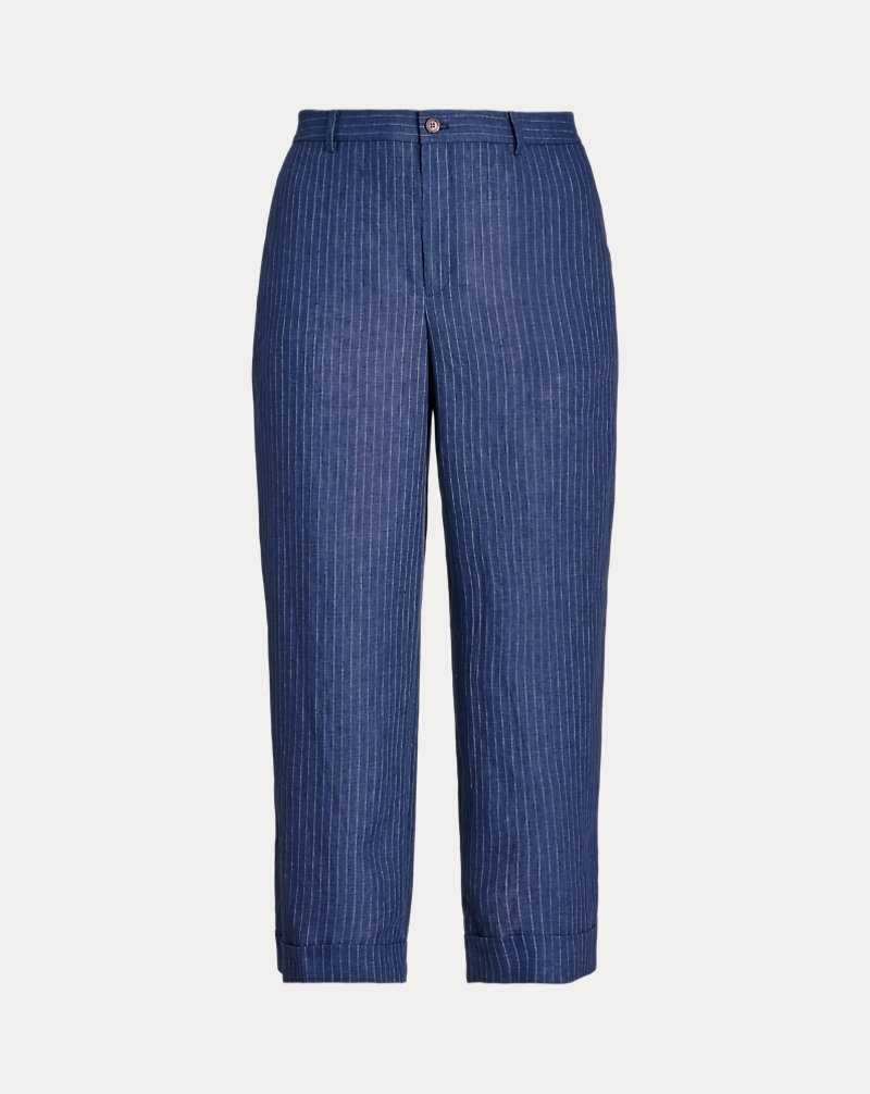 Conjuntos Ralph Lauren Pinstripe Linen Wide-Leg Cropped Mujer Blue/White | HIANQTK-15 - vista 2