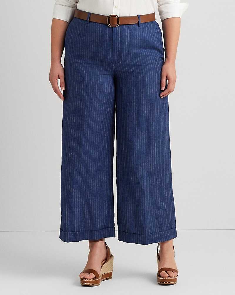 Conjuntos Ralph Lauren Pinstripe Linen Wide-Leg Cropped Mujer Blue/White | HIANQTK-15 - vista 3