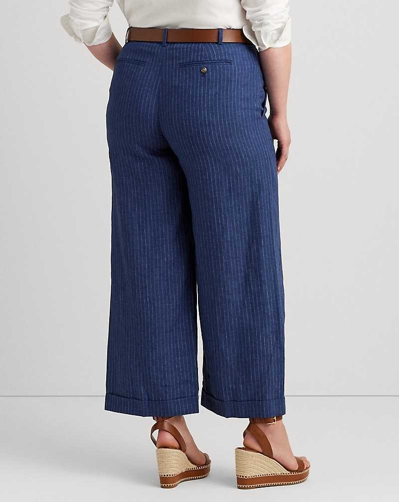 Conjuntos Ralph Lauren Pinstripe Linen Wide-Leg Cropped Mujer Blue/White | HIANQTK-15 - vista 4