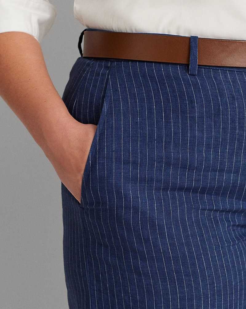 Conjuntos Ralph Lauren Pinstripe Linen Wide-Leg Cropped Mujer Blue/White | HIANQTK-15 - vista 5