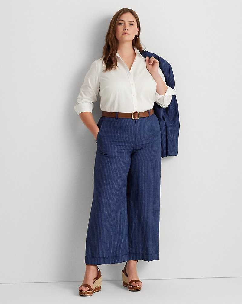 Conjuntos Ralph Lauren Pinstripe Linen Wide-Leg Cropped Mujer Blue/White | HIANQTK-15 - vista 1