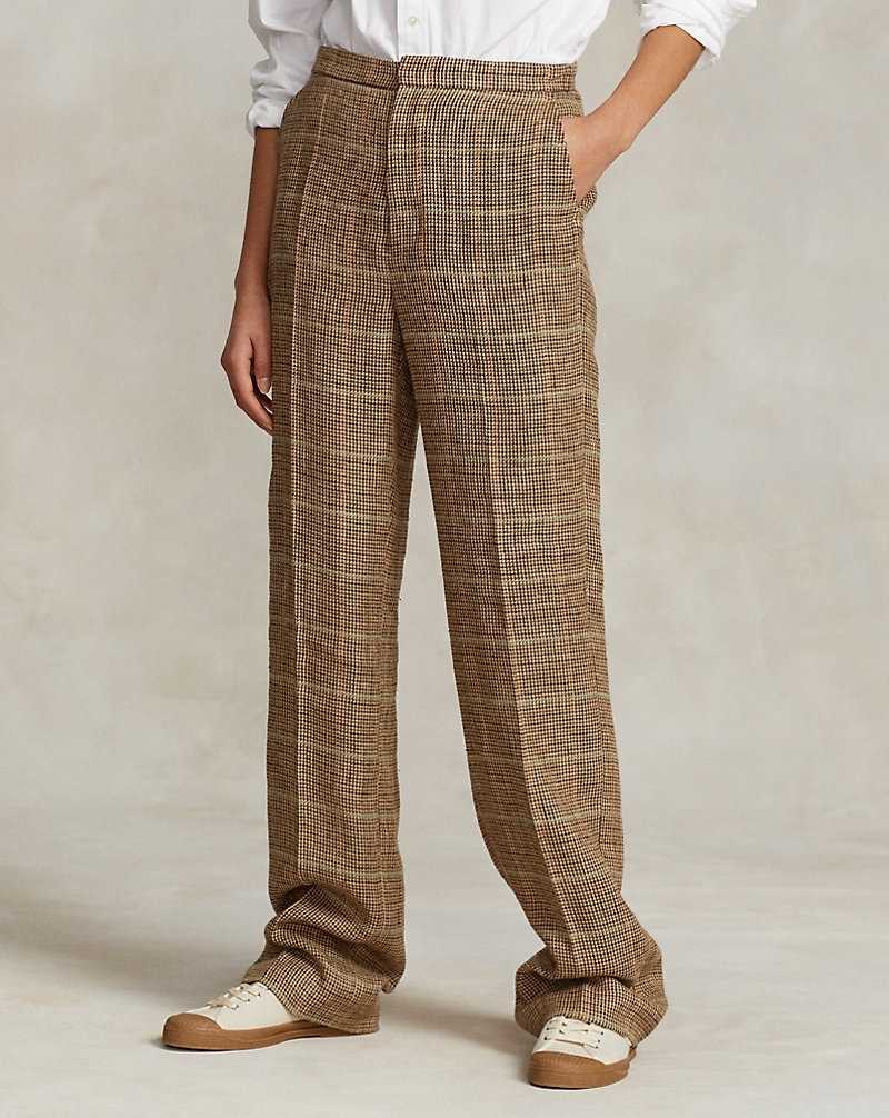 Conjuntos Ralph Lauren Plaid Linen-Silk Straight-Leg Mujer Marrom | HAXJFEY-91 - vista 3
